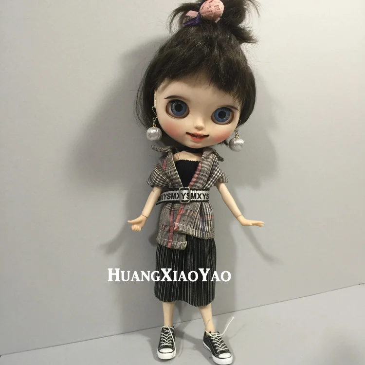 B006 Blyth кукольные одежда 1/6 мягкого плюша; аксессуары для куклы ручной работы 30 см одежда Повседневное клетчатый костюм для мальчика с Штаны платье 2 шт./компл