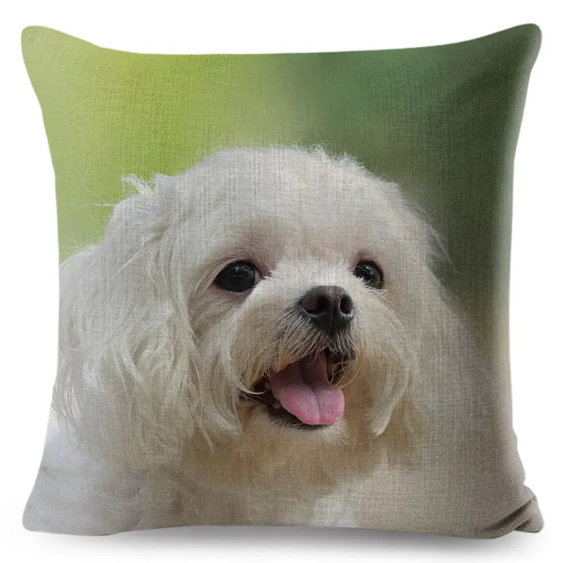 Cute Animal Pet Maltese Dog Pillow Cover Linen Cushion Covers 45*45cm Square Pillow Case Sofa Car Home Decoration Pillowcase - Цвет: 23