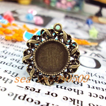 

(60 pieces/lot) To fit 14mm round cabochon antique bronze Color vintage style alloy pendant tray settings hd1306