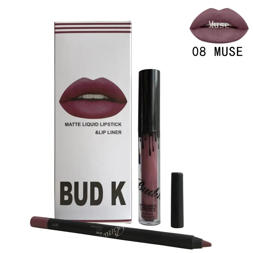 BKIT 08MUSE Абсолютно новая матовая губная помада бутон к Матовая жидкая помада+ карандаш для губ me kilie red lipkit набор косметики batom nude candy K Блеск для губ - Цвет: BKIT 08MUSE