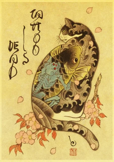 BO xianru1421-20 Украшение дома, холст, живопись, настенные художественные картины, принты, японский самурай, тату Кот, скандинавский стиль, модульный плакат для гостиной - Цвет: BO xianru1421-20