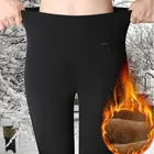 Зимние теплые леггинсы для женщин размера плюс, черные однотонные узкие брюки с высокой талией, синие Утепленные длинные женские брюки P8627