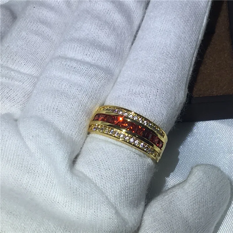 Модные обручальные кольца для мужчин красный AAAAA камень Циркон желтого золота с