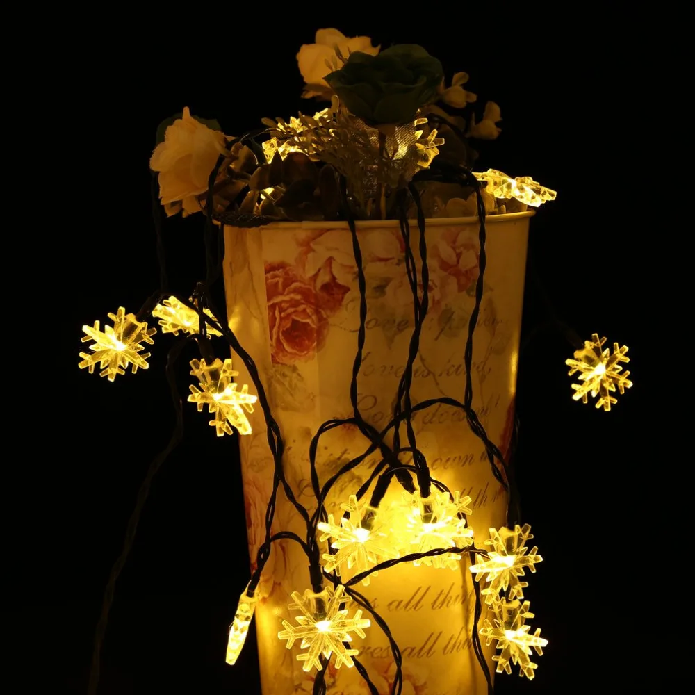 20 светодиодный солнечный снег хлопья струны водонепроницаемый Снежинка строка
