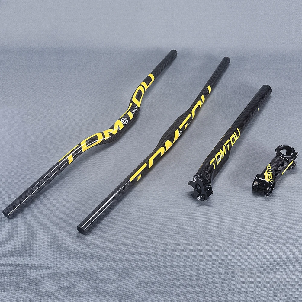 

TOMTOU Yellow Glossy 3K Carbon Fiber Mountain Bicycle Handlebar + Seat Post + Stem Cycling MTB Bike Bars Sets - TS6T39