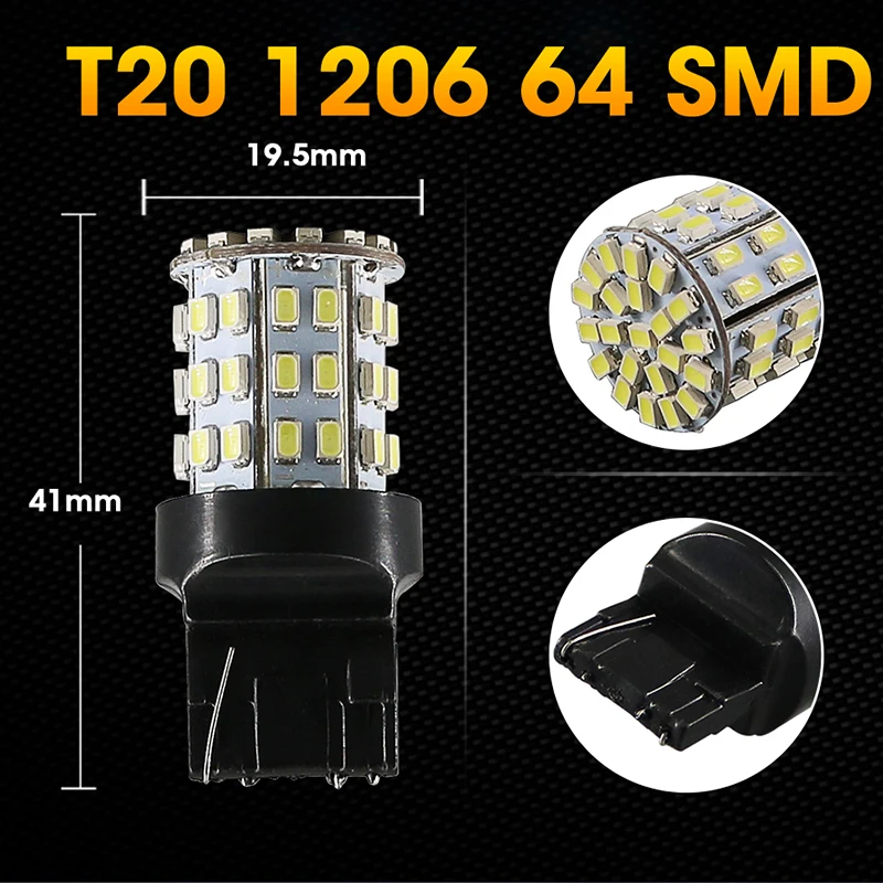 ROADOT 2X белый 6000K T20 W21W 7443 7440 светодиодный 64 SMD 1206 лампочки для автомобилей дневные