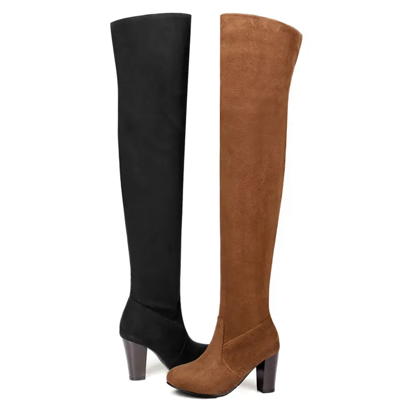 

Fanyuan 2018 Winter Thigh High Boots Women Faux Suede Leather High Heels Over The Knee Botas Mujer Plus Size Shoes Woman 34-45
