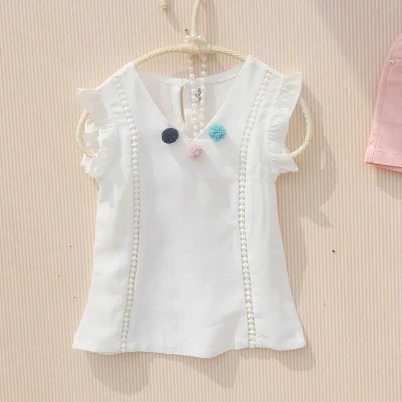 Children Summer Clothing Fashion Teenage Sleeveless White Blouses Chiffon Pure Color Baby Girls Ruffled Shirts Tops for |