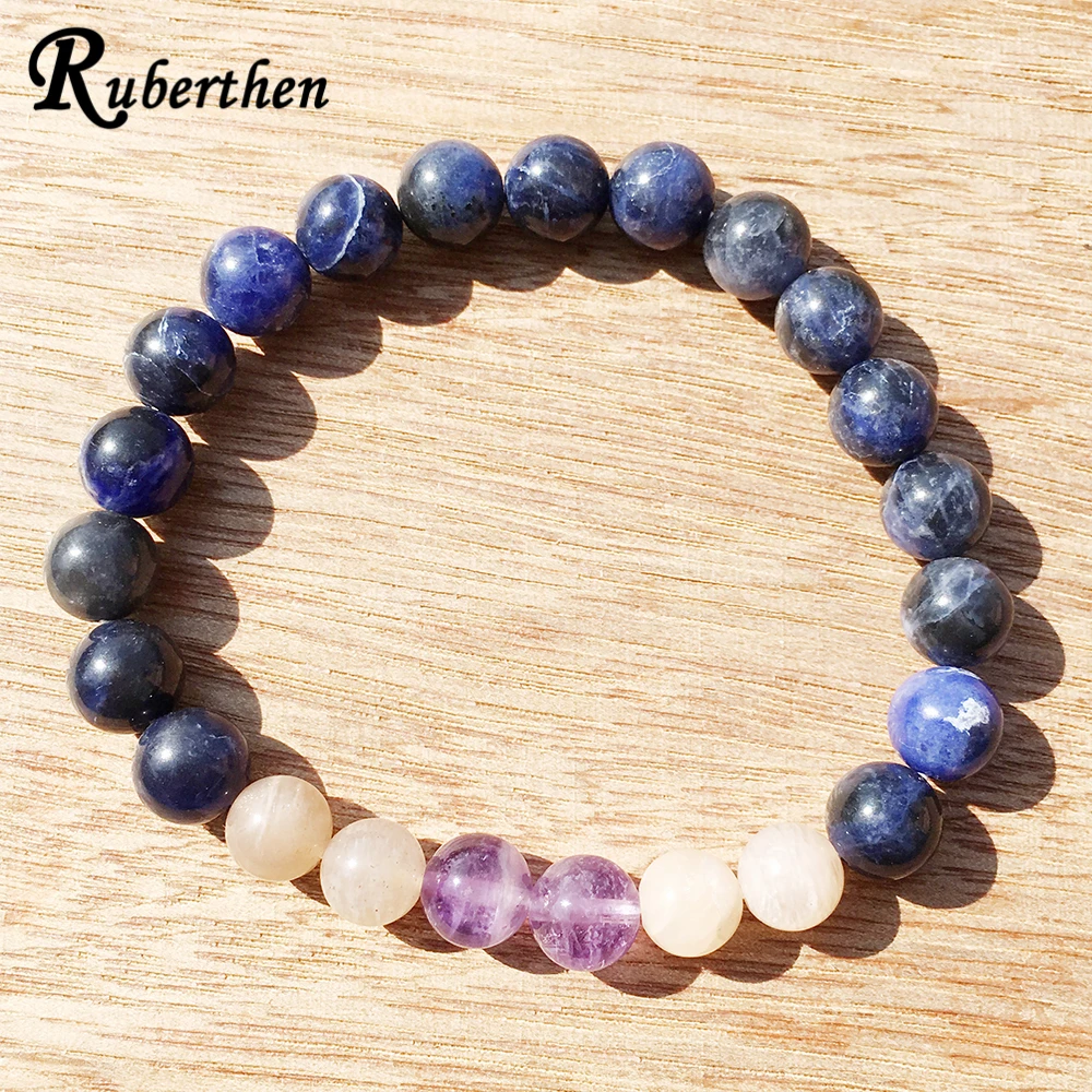 Ruberthen натуральный содалит Солнечный камень браслет из бисера защита чакра
