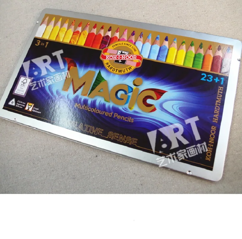 Разноцветные разноцветные карандаши KOH I NOOR Magic Color Secret Garden 3 в 1 радужные с жестяной
