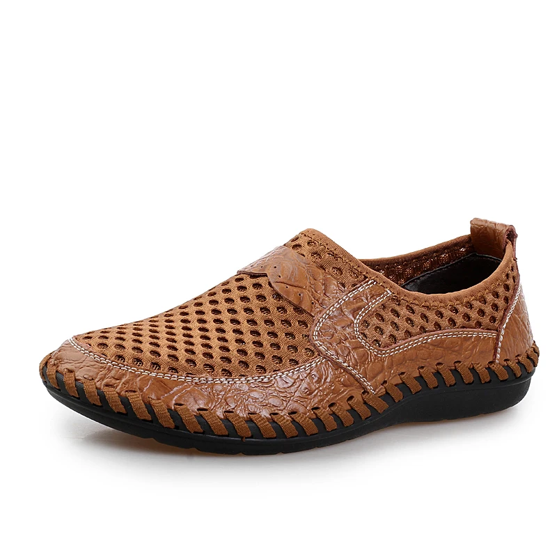 2020 Summer Breathable Mesh Shoes Mens Casual Genuine Leather Slip On Brand Fashion Man Comfortable Loafers | Обувь