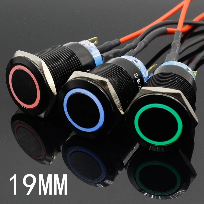 19 мм Металл глинозема черная кнопка светодиодный знак питания Кнопка