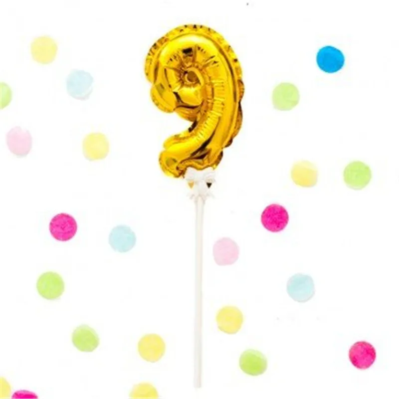 Daab10 Number 9 Самонадувающиеся мини золотые воздушные шары из фольги в виде цифр Торт Топперы с бантом Пластиковая Палочка Свадьба День Рождения Вечеринка торт поставки - Цвет: Daab10 Number 9