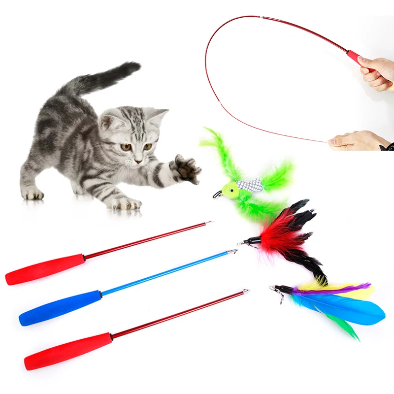 100 см Гибкий Tease палочки для кошек три секции эластичный удочки кошки Школа