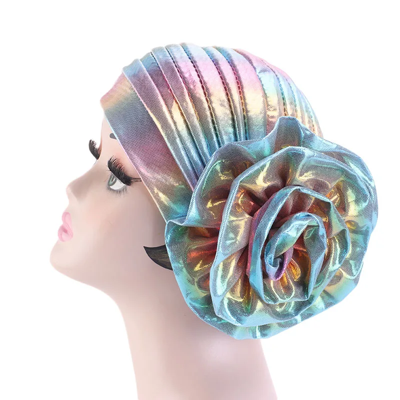 Тюрбан женский с цветами шелковистый головной убор в мусульманском стиле