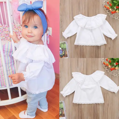 Baby Girls Off Shoulder Long Sleeve Tops Blouses Cute Cotton Clothes Newborn Clothing Lace |
