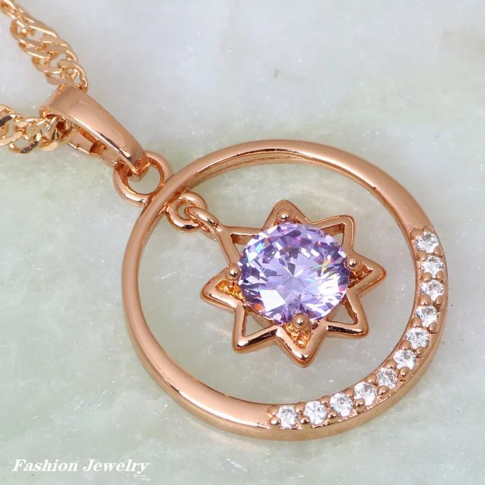Модное ожерелье s для женщин розовое золото фиолетовый кубический циркон кулон