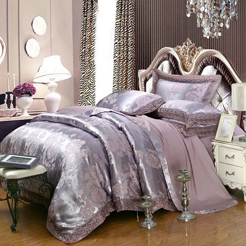 Роскошный сатиновый жаккардовый Комплект постельного белья queen/king size, Комплект постельного белья золотого и серебряного цвета, 4 шт., хлопковый Шелковый кружевной пододеяльник, Комплект постельного белья - Цвет: 11
