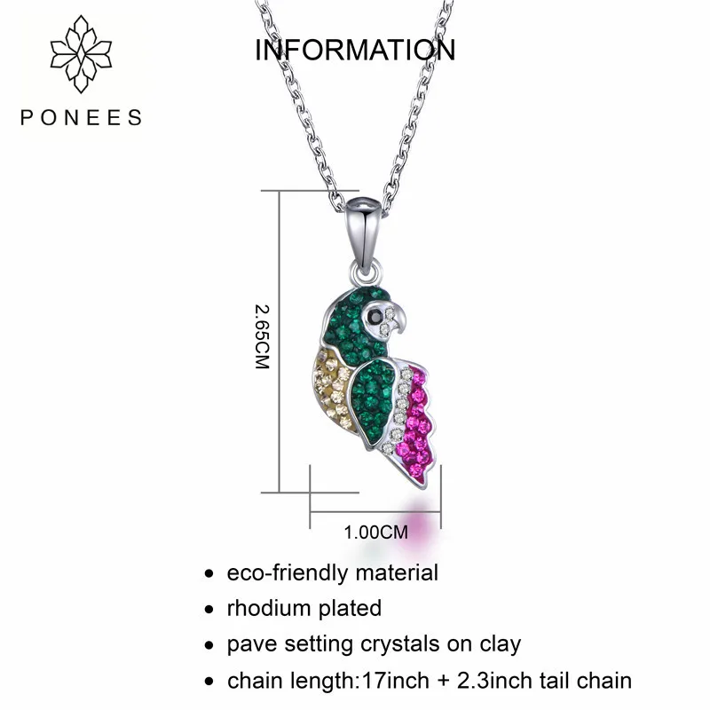 PONEES New Bird Pendants and Earrings Set Exquisite Colorful Parrot Jewelry Fashion Necklaces For Women Gift | Украшения и