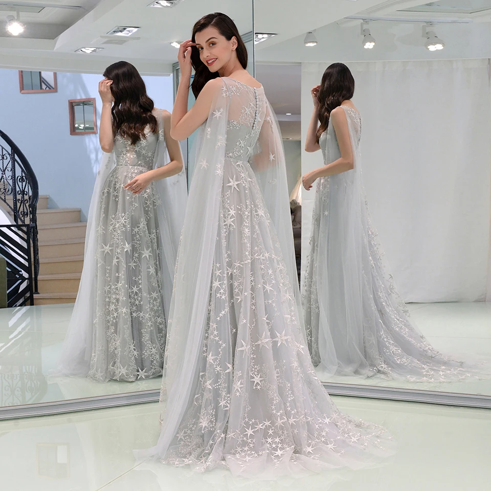 Dressv вечернее платье с круглым вырезом и длинными рукавами, кружевное платье в пол для свадебной вечеринки, торжественное платье трапециевидной формы, вечернее платье es
