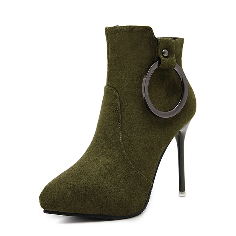 Lala IKAI/женские зимние ботинки ботильоны на высоком каблуке Острый носок шпильки