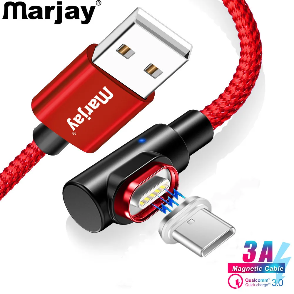 Кабель Marjay USB Type C магнитный кабель для быстрой зарядки 90 градусов 3 А Samsung S8 S9 S10 Plus