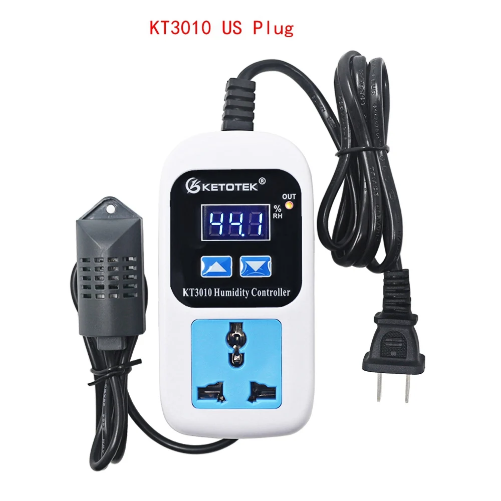 KT3010 US plug KT3010 регулятор влажности на выходе 110В 220В 10А с прямым выходом гигрометр контроль влажности переключатель датчик влажности 0~ 99% RH синий светодиодный - Цвет: KT3010 US plug