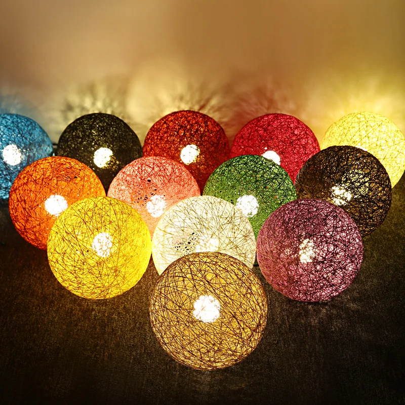 Цветная СВЕТОДИОДНАЯ Гирлянда Ma с ротанговыми шариками волшебный светильник
