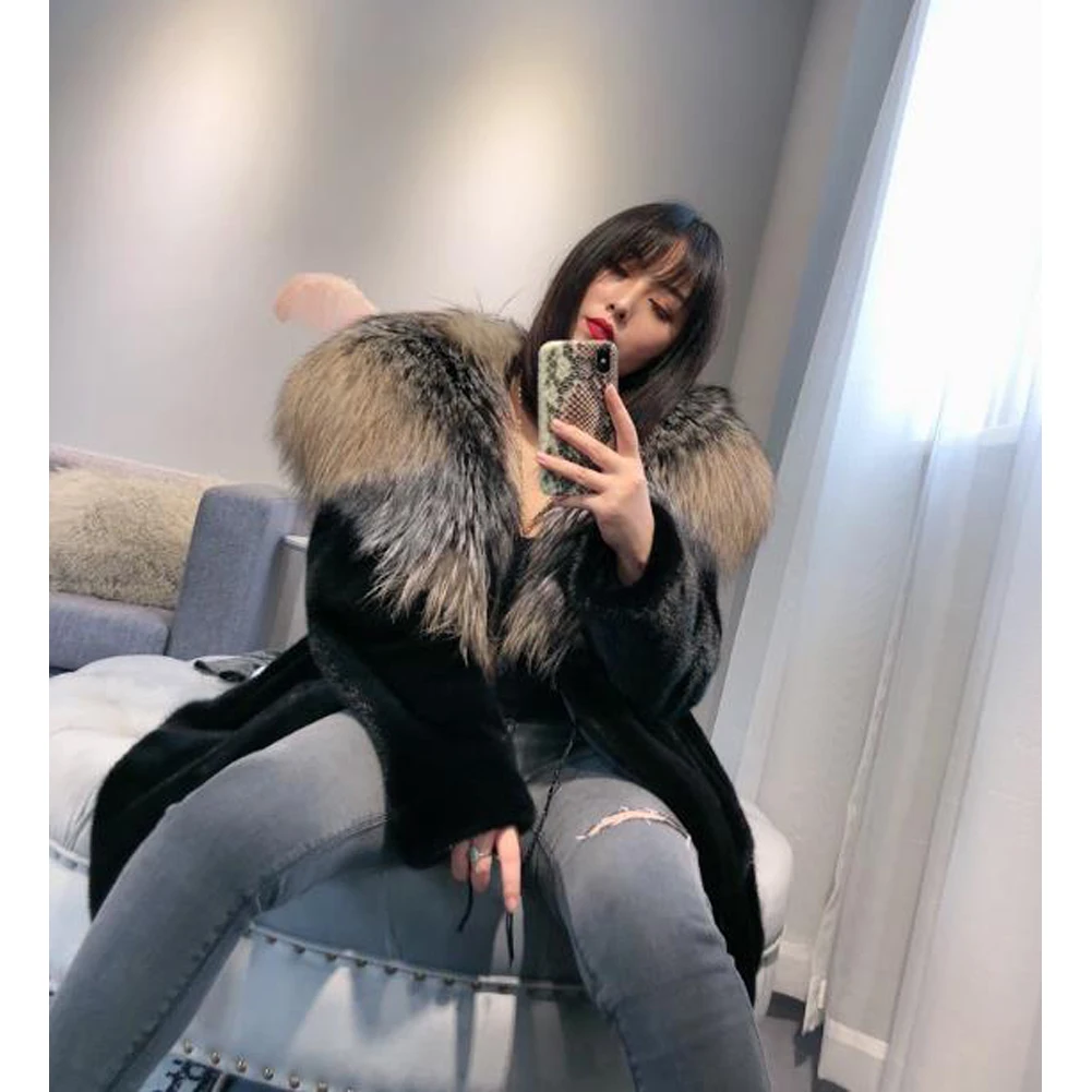 Женская импортная цельная кожаная норковая шуба женская зимняя с капюшоном