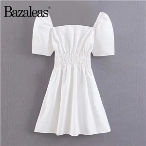 L57 white Bazaleas шикарное эластичное летнее платье с квадратным воротником из хлопка vestidos белое хлопковое тонкое женское платье Прямая поставка - Цвет: L57 white