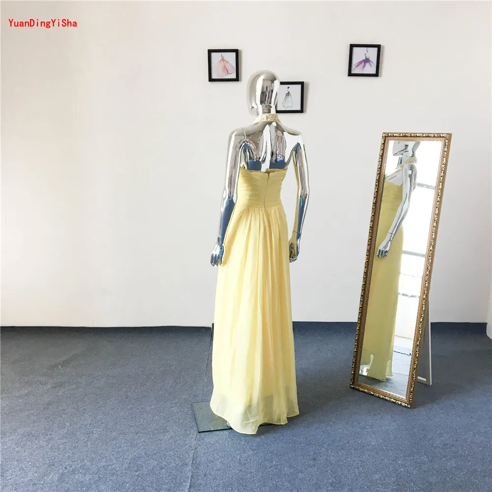 Real Picture Beaded Chiffon Long Evening Dress 2017 Sexy Halter-Neck A-Line Women Wedding Party Dresses Formal Gown | Свадьбы и