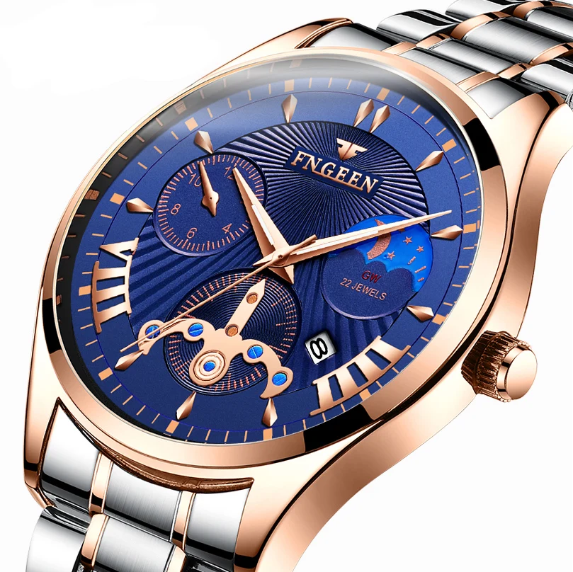 FNGEEN brand business casual watch men's earth quartz watch steel waterproof gold men's watch