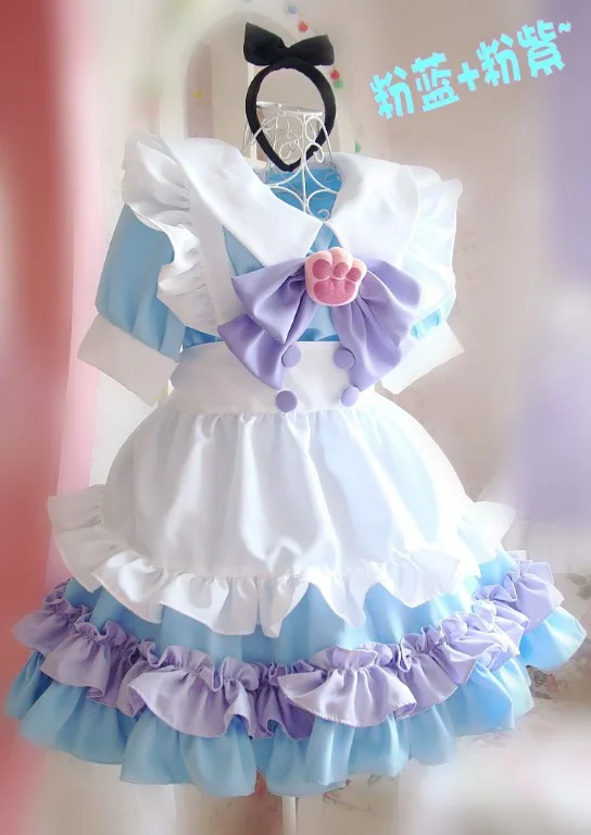 

Super Cute Japanese Lolita Maid Dress Big Bubble Hem Cat Paw Costume Custom Made