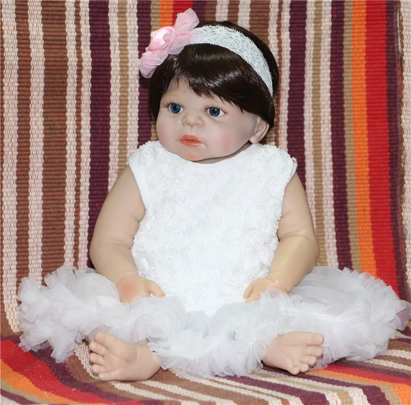 55 см bebe девочка reborn куклы белая роза платье полное тело силиконовые Reborn Baby
