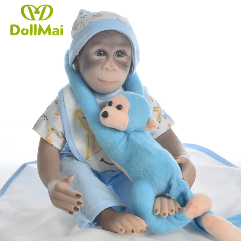 

New Style 19 Inch Baby Doll Toy Monkey Cloth Body Silicone 46 cm Soft Realistic Macaco Reborn Dolls Apes Children Gift bonecas