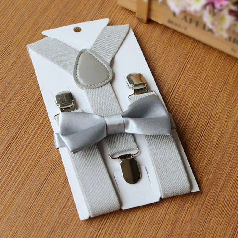 White gray Костюм на подтяжках для мальчиков и девочек детская Свадебная рубашка на подтяжках с ремнем и зажимами Детский Регулируемый эластичный галстук для смокинга Y-Back - Цвет: White gray