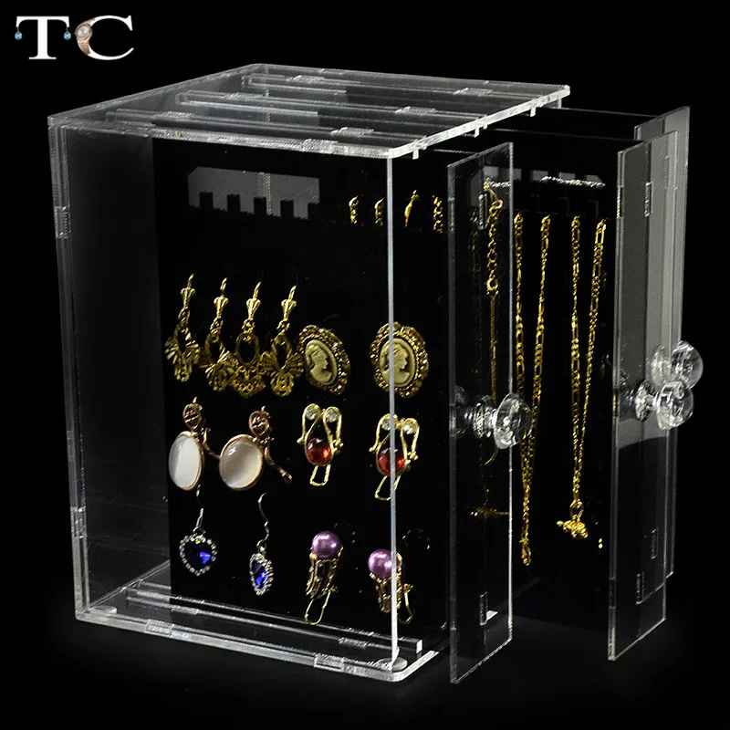 Прозрачная акриловая полка для ювелирных украшений с 3 ящиками|Упаковка и стойки