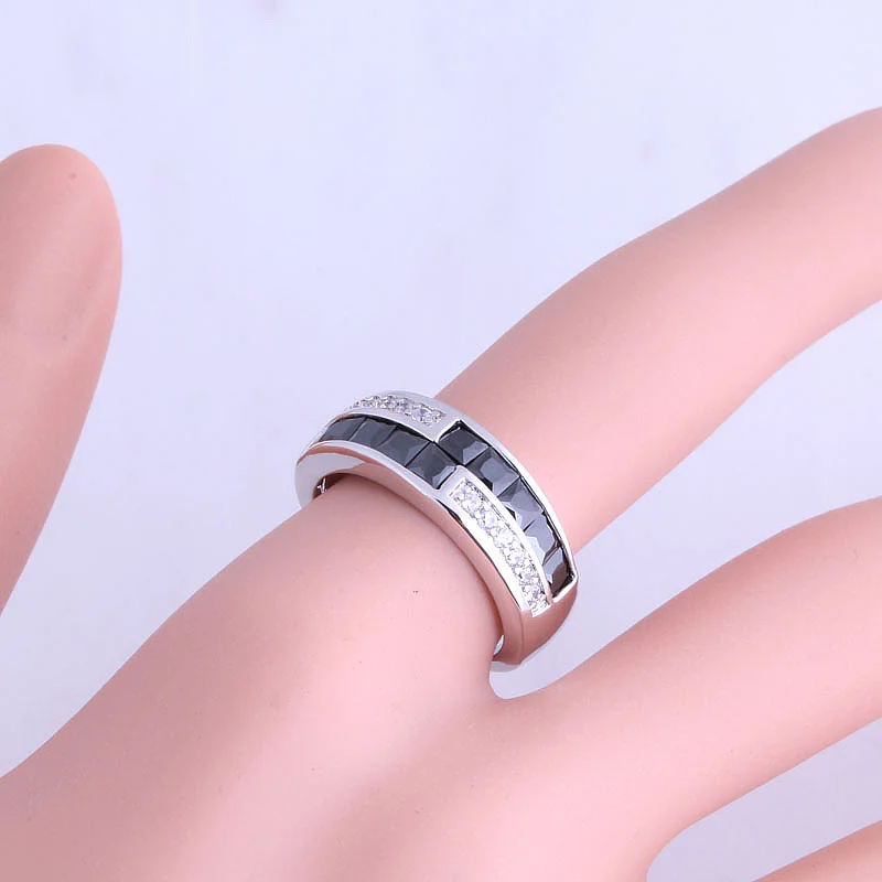 Love Monologue Special Black imitation Onyx & Cubic Zirconia Silver Color Rings for Unisex J0596 Size 6/7/8/9 Free Jewelry Bag |