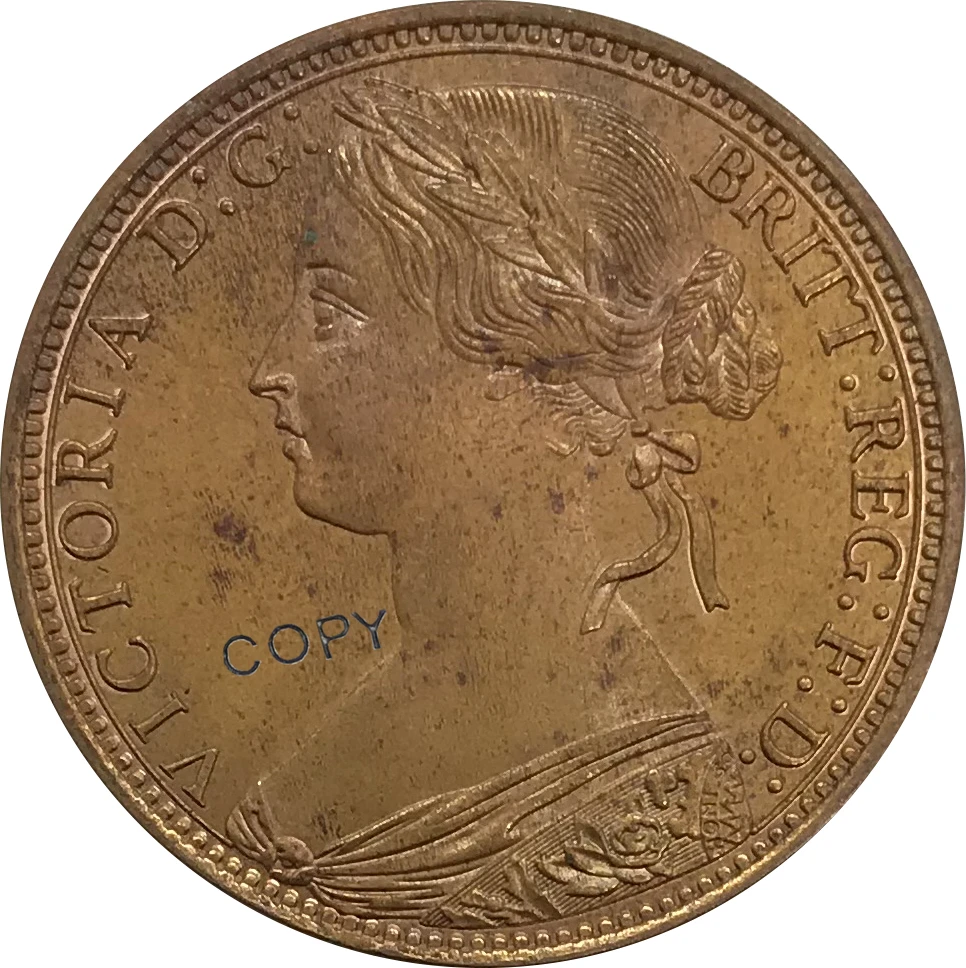 1871 Великобритания 1 пенни Виктория 2 й портрет красная медь коллекционные вещи