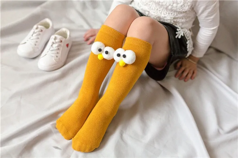 Baby Cotton Long Socks Toddler Colorful Cute Cartoon 3D Big Eyes Sock Kids Solid Color Socks Spring Autumn Fashion Kids Gift
