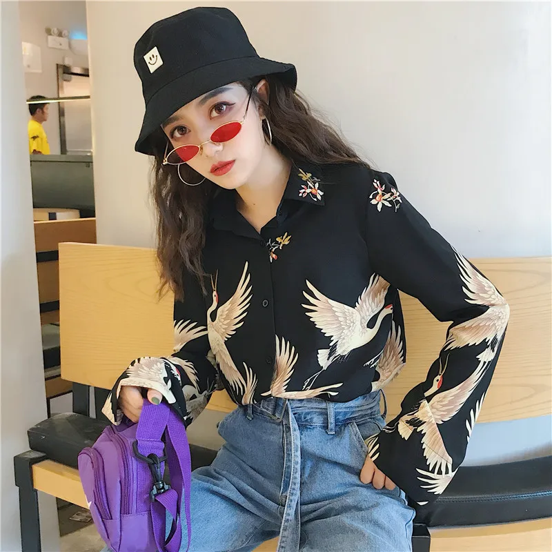 Женские рубашки Ulzzang японская кавайная Дамская однобортная рубашка с принтом
