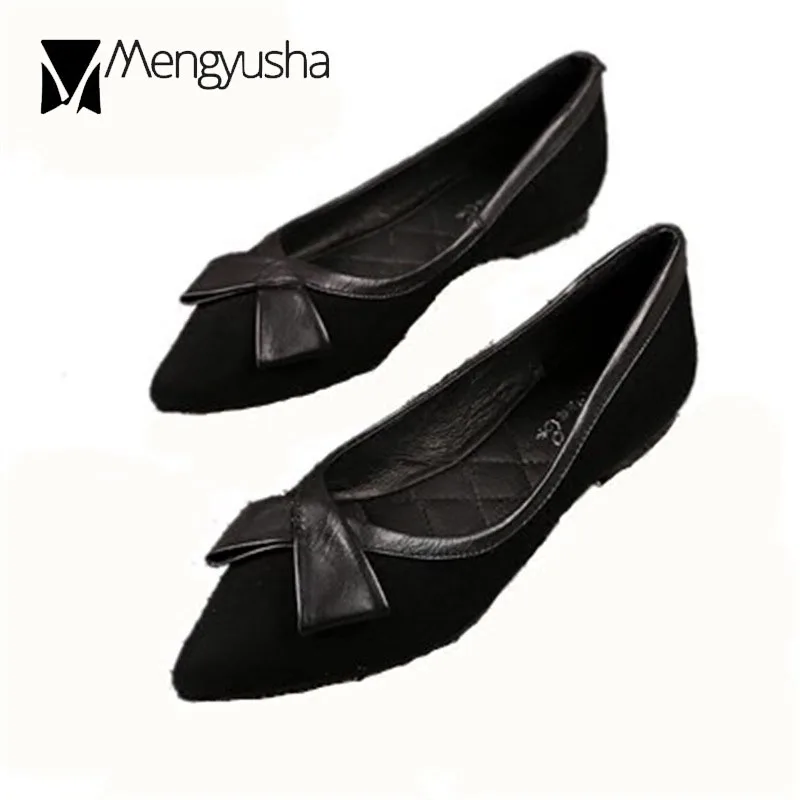 Элегантные женские туфли на плоской подошве с бантом замшевые и кожаные без