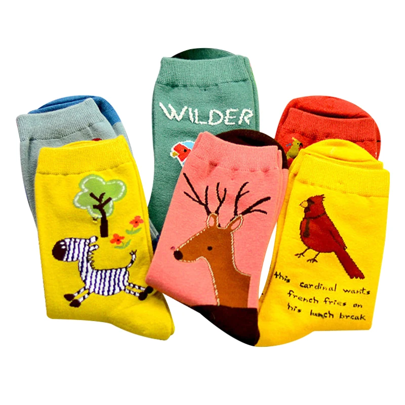 

cute animal owl embroidery women cotton socks lovely bird Parrot Jacquard female pure color multicolor socks funny meias socks