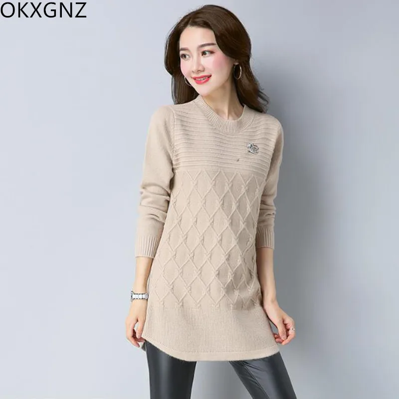 Winter Large Size Women's Korean Round Neck Long Sleeve Head Knit Sweater Loose Fresh Elegant Sweaters S-3XL OKXGNZ A257 | Женская