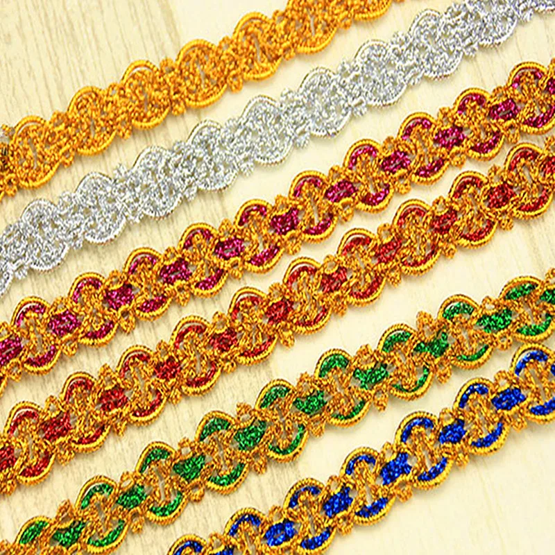 7 5 Yds Рождественская кружевная яркая золотая тесьма Кружевная аппликация вязаные