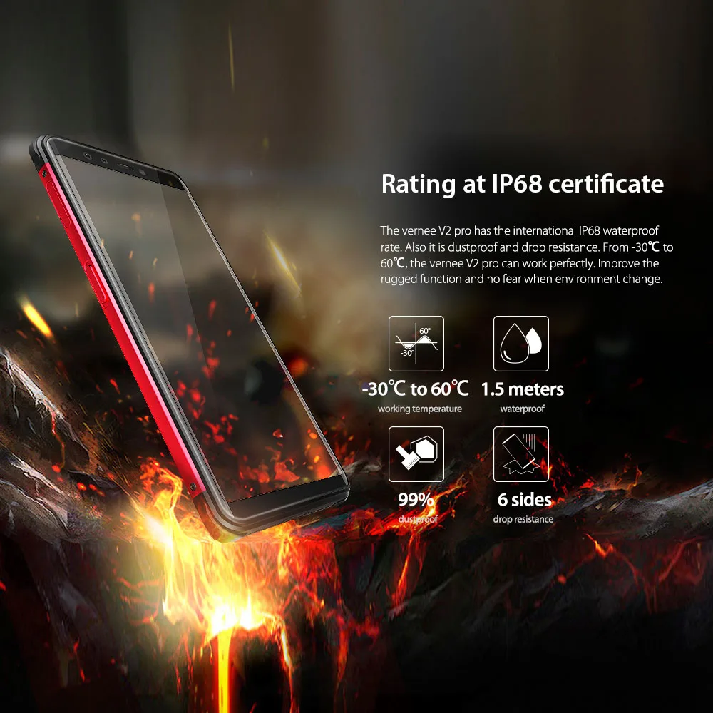 Vernee V2 Pro 4G мобильный телефон IP68 Водонепроницаемый FHD+ 2160*1080p Face ID 6 ГБ+ 64 ГБ 21 Мп+ 5 Мп 13 МП+ 5 МП 4 камеры 6200 мАч прочный телефон