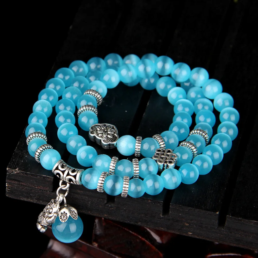 Прямая поставка Модные натуральные синие зеленые белые опаловые бусины браслет 8