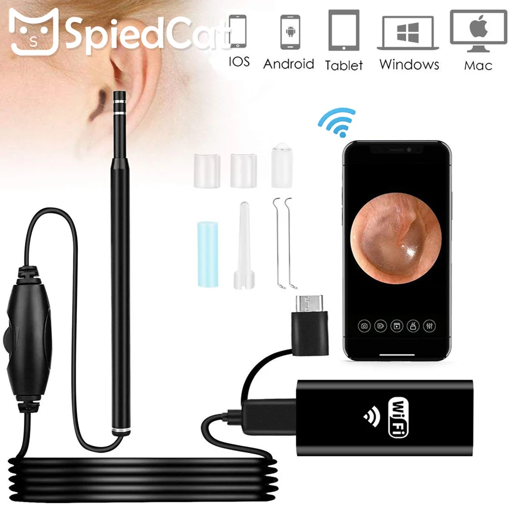 Беспроводной отоскоп ушной Камера USB 3in1 720P HD WiFi ухо Бороскоп Инспекции очистки