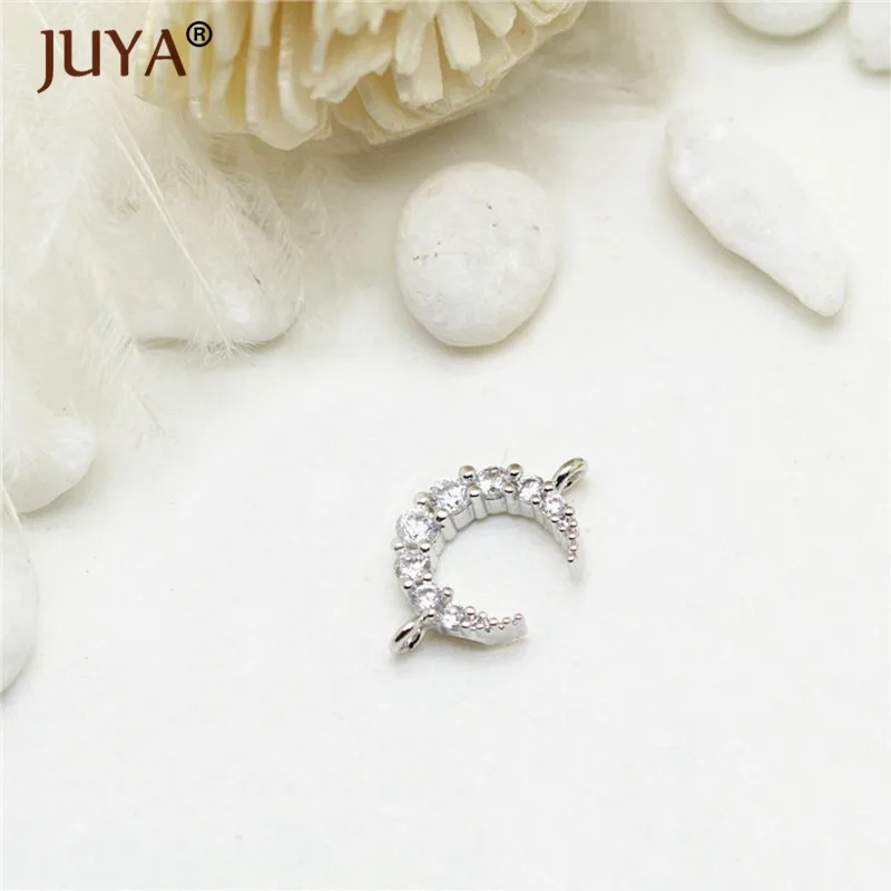 One piece Platinum Diy серьги аксессуары Золото Серебро Цвет Микро-инкрустированный Циркон Луна Шарм соединители изготовление браслета для ожерелья для ножного браслета компоненты - Окраска металла: One piece Platinum