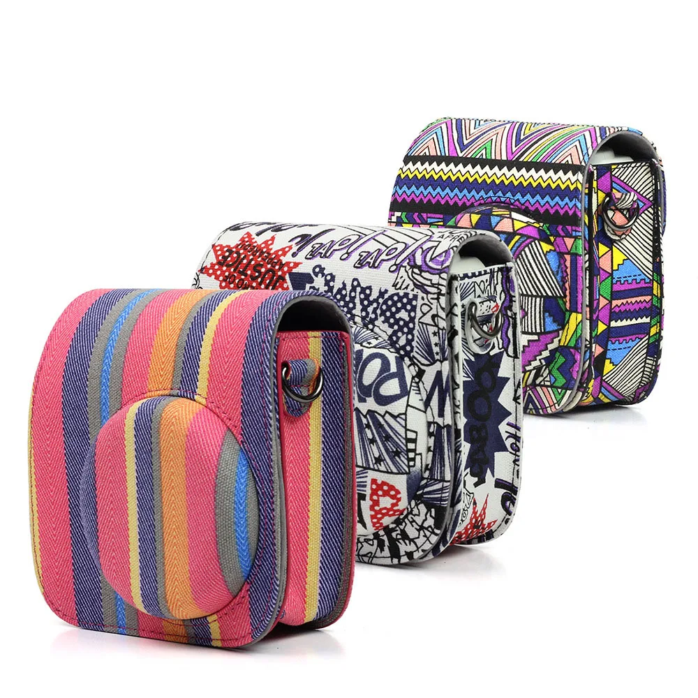 Camera Bag Case Pouch For Fujifilm Instax Mini 8 8+ 9 Accessories Stripe Comics Canvas Instant Shoulder Cover | Электроника